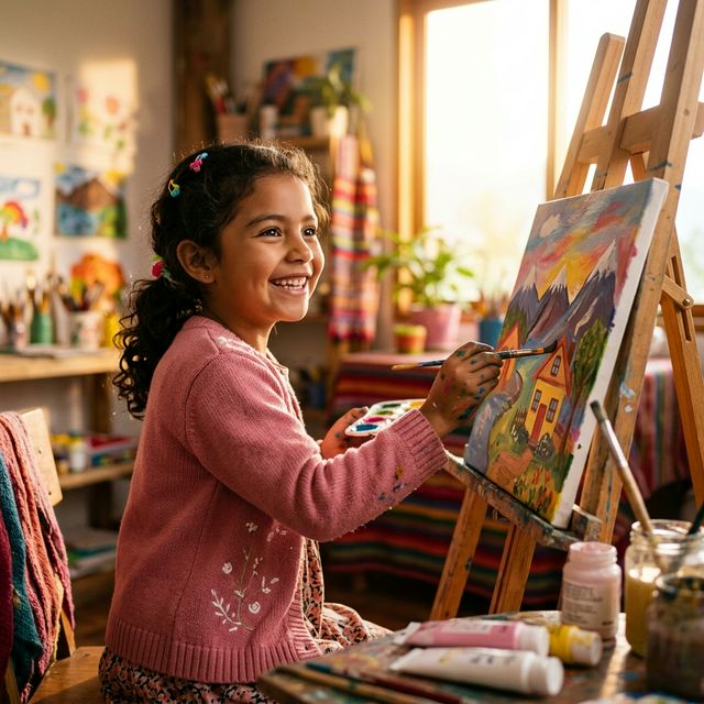 Niña sonriendo hacia la luz